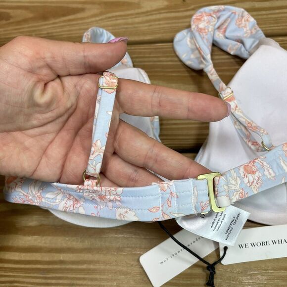 We Wore What Womens L Bikini Top Allie Top Blue Floral Wide Strap Swimwear - Picture 7 of 7